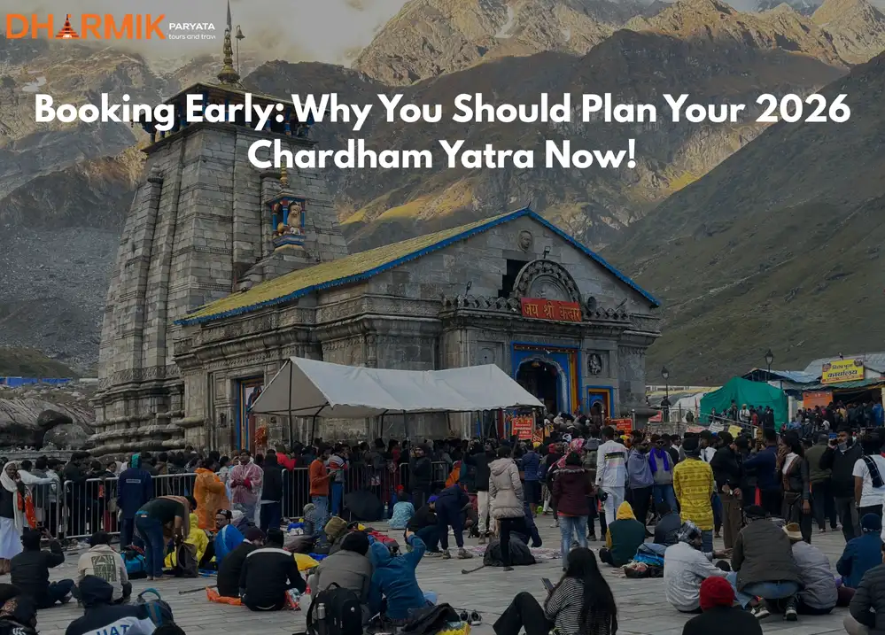 Devotees on Chardham Yatra visiting Yamunotri, Gangotri, Kedarnath, and Badrinath – spiritual pilgrimage tour by Dharmik Paryatan.