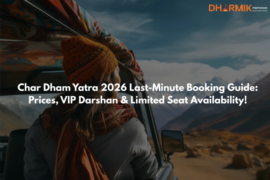 Char Dham Yatra 2026 temples in the Himalayas with pilgrims visiting Kedarnath and Badrinath, scenic mountain views and spiritual pilgrimage journey